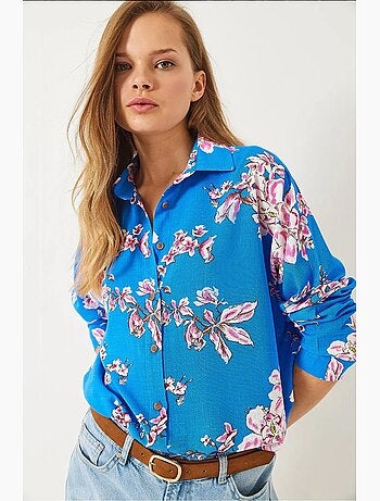 Chemise oversize en viscose et lin à motif floral bianco lucci