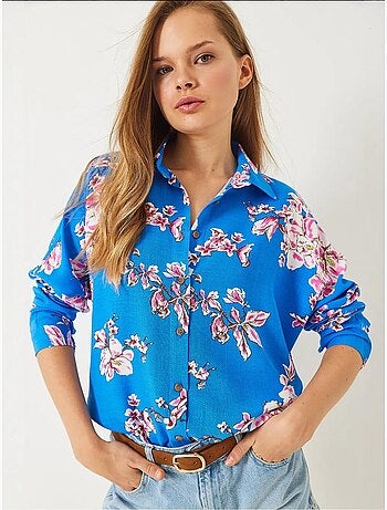 Chemise oversize en viscose et lin à motif floral bianco lucci