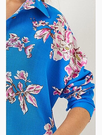 Chemise oversize en viscose et lin à motif floral bianco lucci
