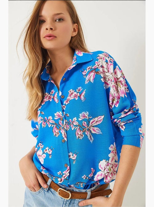 Chemise oversize en viscose et lin à motif floral bianco lucci - Kiabi Chemise oversize en viscose et lin à motif floral bianco lucci - Kiabi