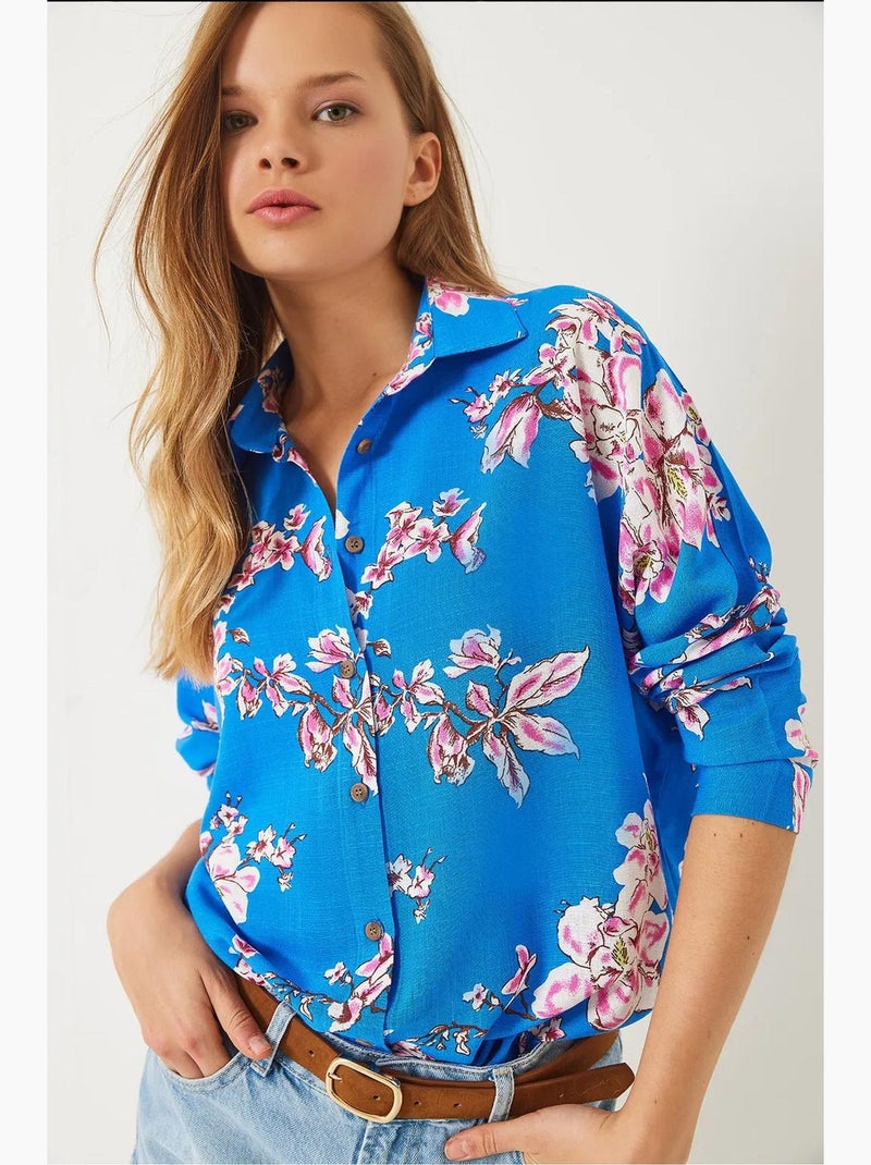 Chemise oversize en viscose et lin à motif floral bianco lucci Multicolore - Kiabi