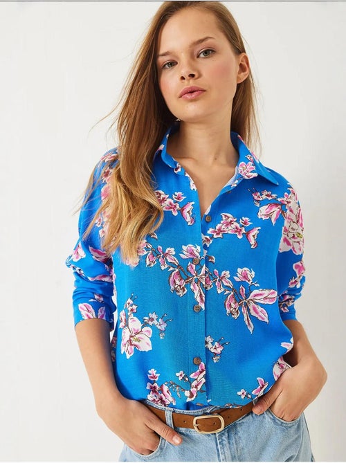 Chemise oversize en viscose et lin à motif floral bianco lucci - Kiabi Chemise oversize en viscose et lin à motif floral bianco lucci - Kiabi