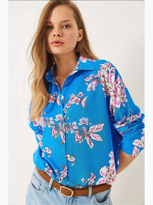 Chemise oversize en viscose et lin à motif floral bianco lucci - Kiabi Chemise oversize en viscose et lin à motif floral bianco lucci - Kiabi
