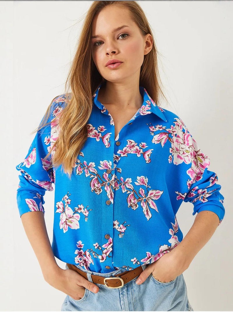 Chemise oversize en viscose et lin à motif floral bianco lucci Multicolore - Kiabi