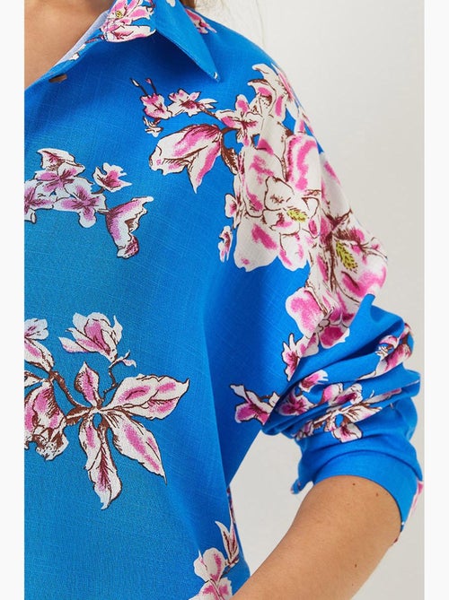 Chemise oversize en viscose et lin à motif floral bianco lucci - Kiabi Chemise oversize en viscose et lin à motif floral bianco lucci - Kiabi