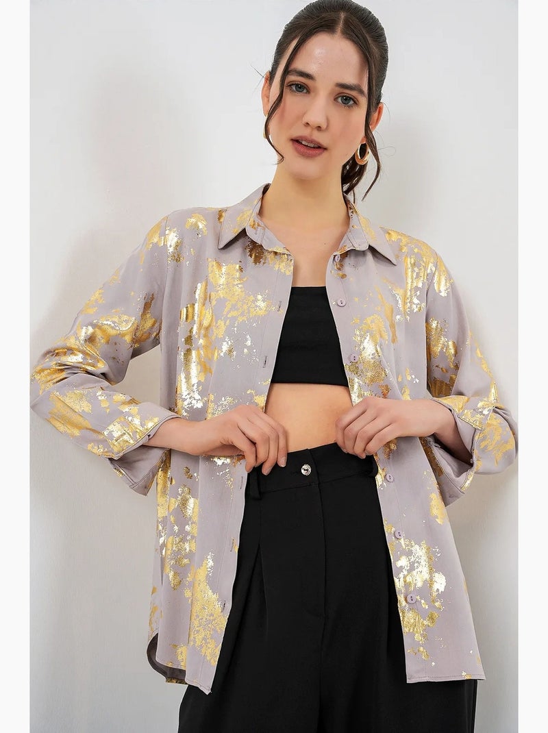 Chemise oversize imprimée à motif abstrait bdart Taupe - Kiabi