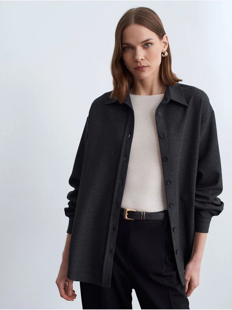 Chemise oversize longue à micro-motif dilvin Gris moyen - Kiabi