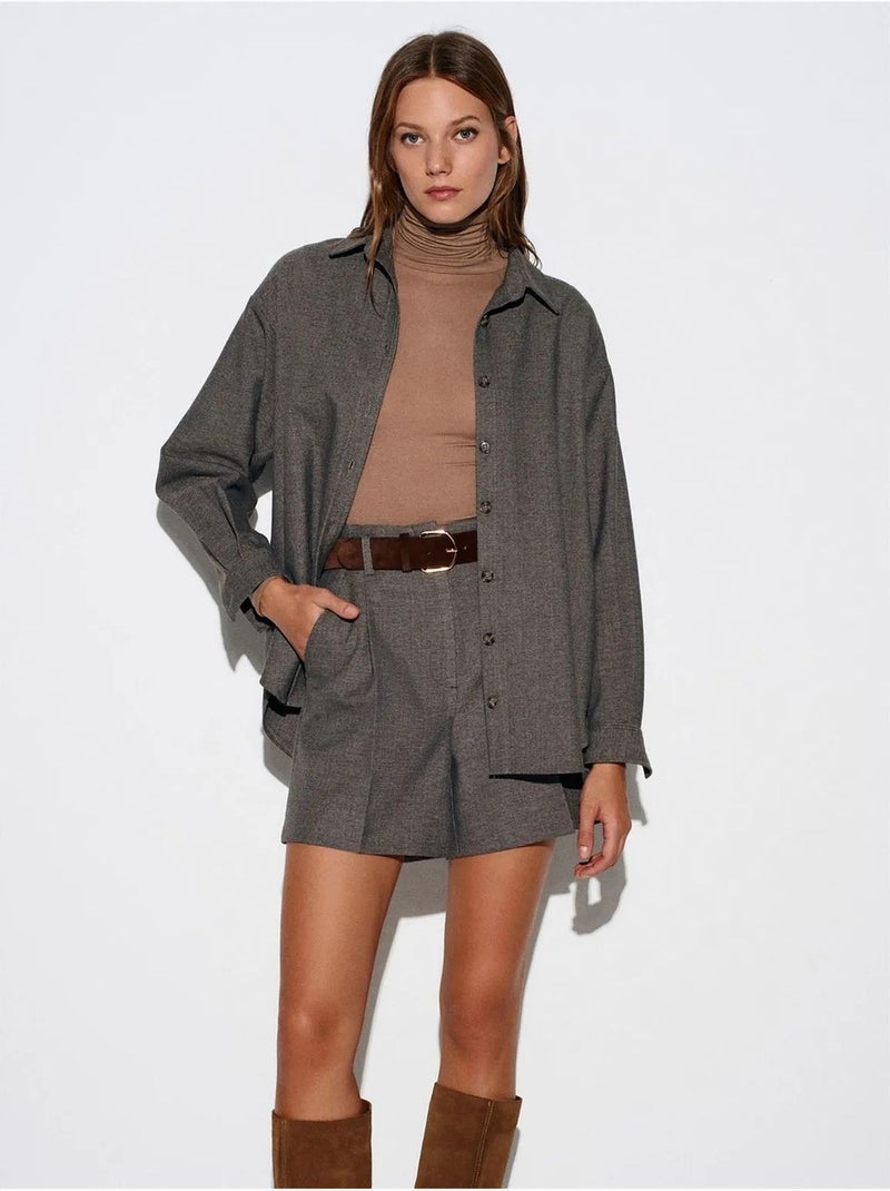 Chemise oversize longue à micro-motif dilvin Gris Noir - Kiabi