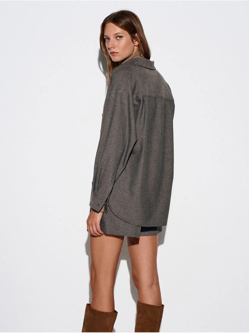 Chemise oversize longue à micro-motif dilvin Gris Noir - Kiabi