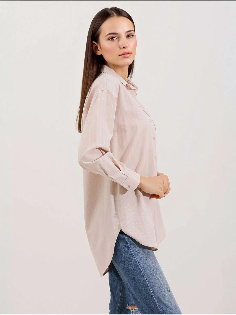 Chemise oversize rayée avec poches bdart Beige argile - Kiabi