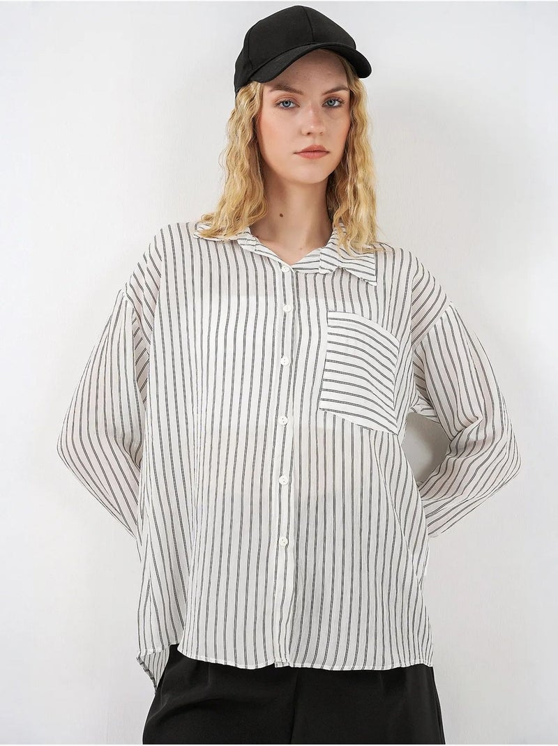 Chemise oversize rayée boutonnée bdart Blanc - Kiabi