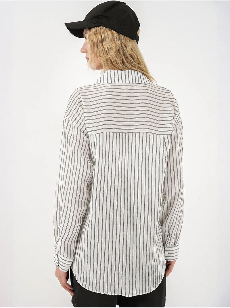 Chemise oversize rayée boutonnée bdart Blanc - Kiabi