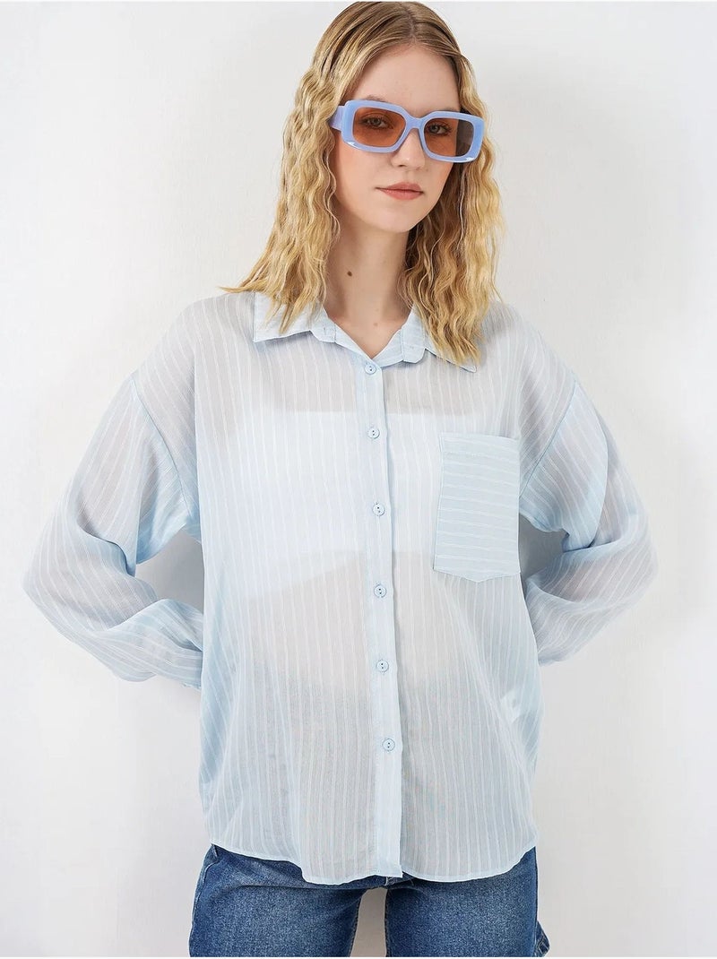 Chemise oversize rayée boutonnée bdart Bleu clair - Kiabi