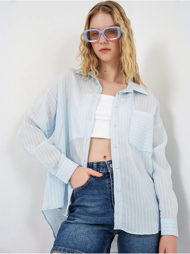 Chemise oversize rayée boutonnée bdart Bleu clair - Kiabi