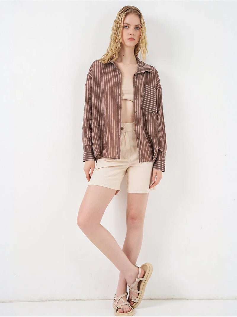 Chemise oversize rayée boutonnée bdart Marron chocolat - Kiabi