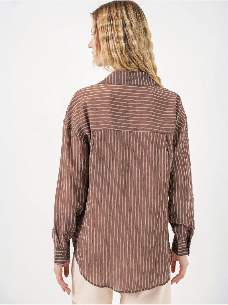 Chemise oversize rayée boutonnée bdart Marron chocolat - Kiabi