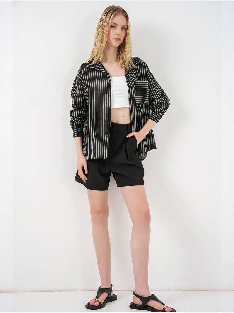 Chemise oversize rayée boutonnée bdart Noir - Kiabi