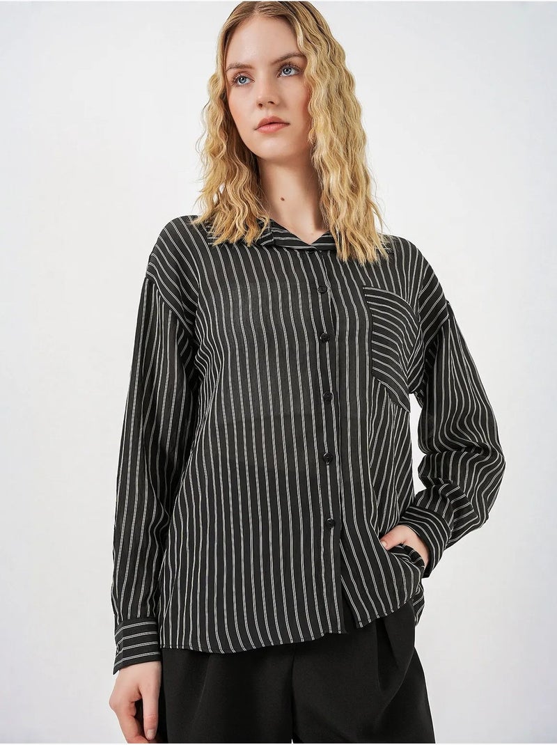 Chemise oversize rayée boutonnée bdart Noir - Kiabi