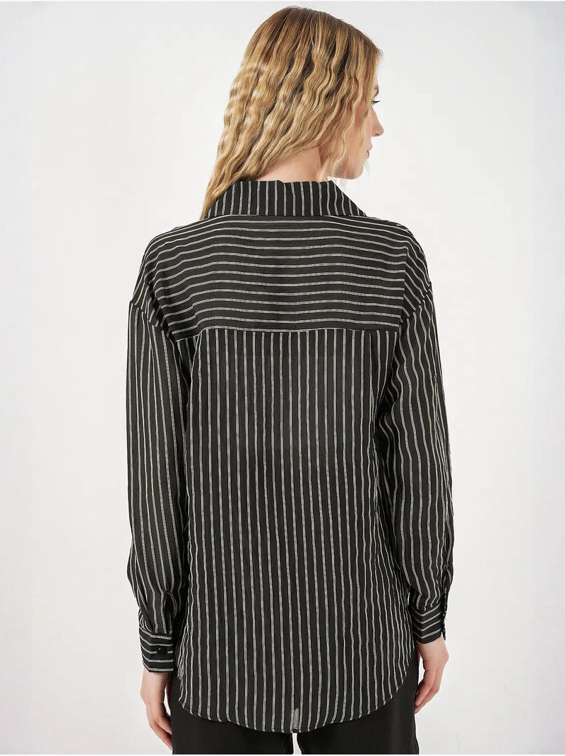 Chemise oversize rayée boutonnée bdart Noir - Kiabi