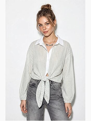 Chemise oversize rayée en popeline avec lien lucci