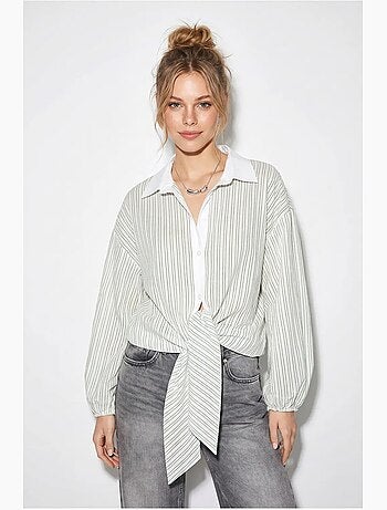 Chemise oversize rayée en popeline avec lien lucci