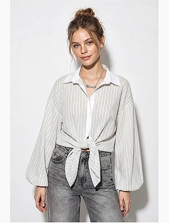 Chemise oversize rayée en popeline avec lien lucci