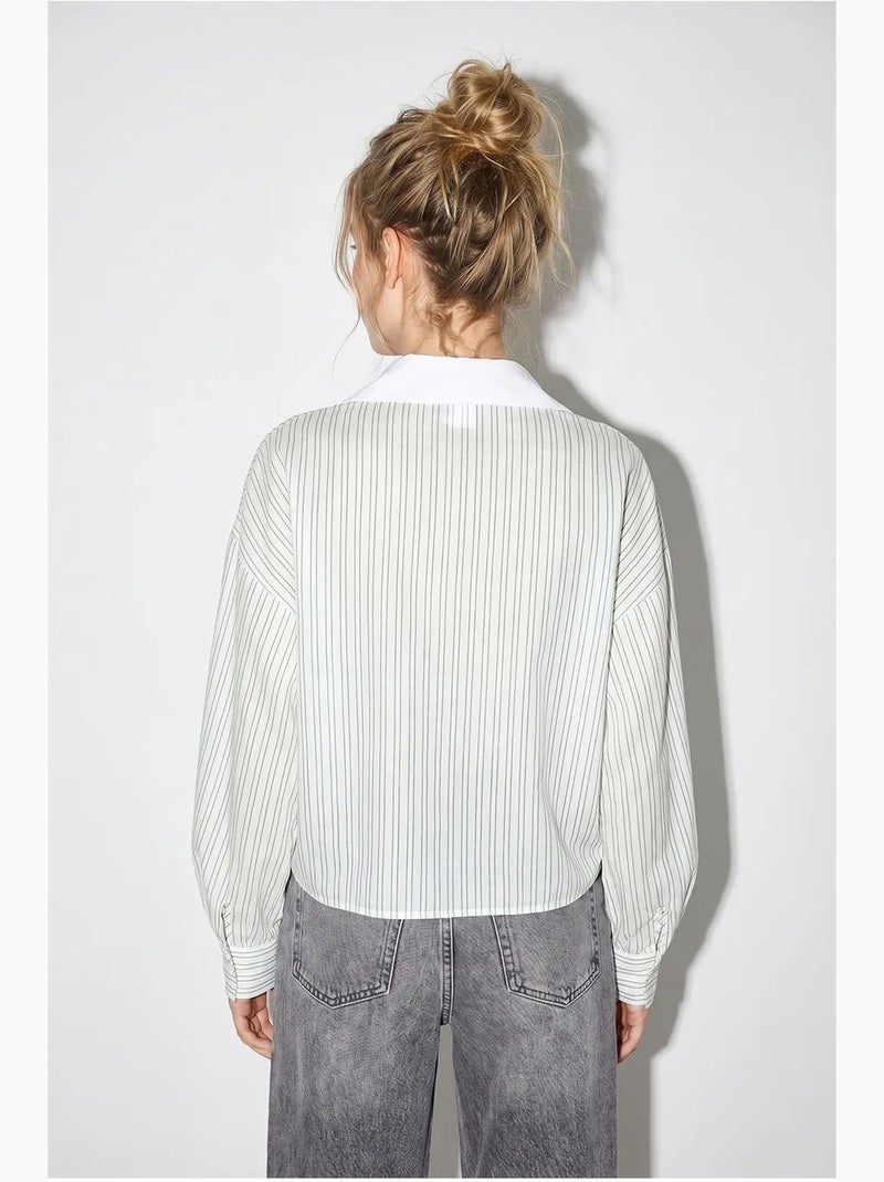 Chemise oversize rayée en popeline avec lien lucci Blanc cassé - Kiabi