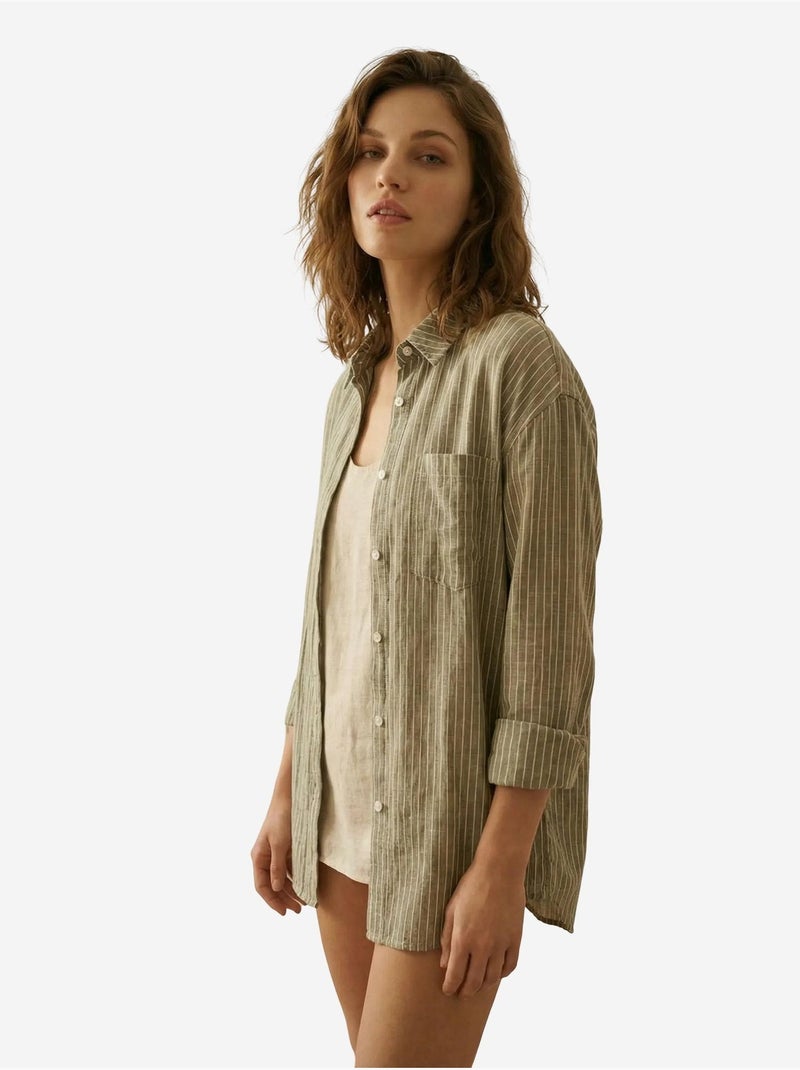 Chemise oversize rayée en popeline de coton my fashion Kaki - Kiabi