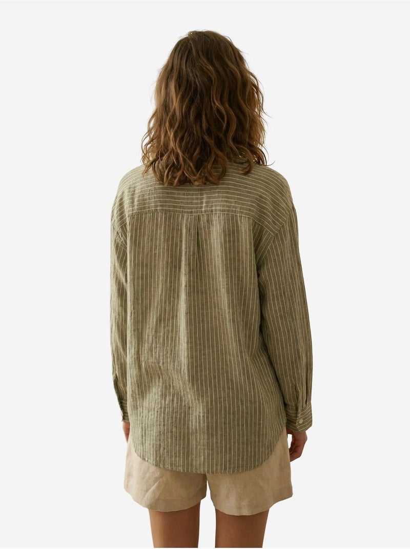 Chemise oversize rayée en popeline de coton my fashion Kaki - Kiabi
