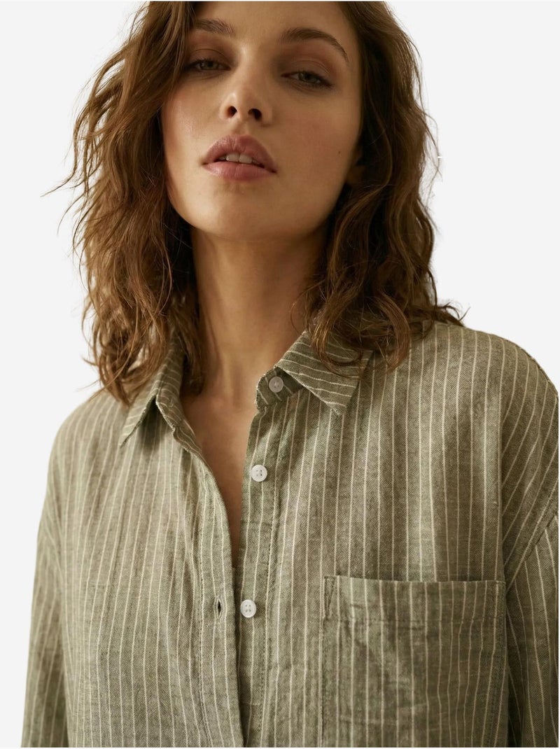 Chemise oversize rayée en popeline de coton my fashion Kaki - Kiabi