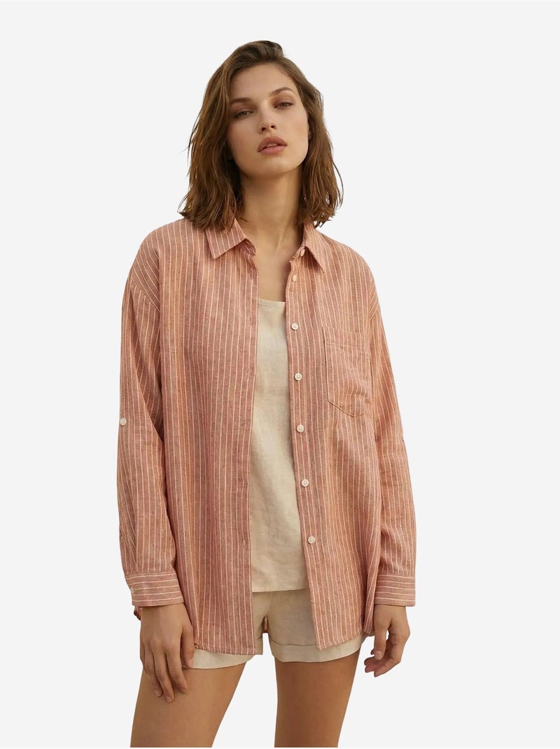 Chemise oversize rayée en popeline de coton my fashion Vieux rose - Kiabi