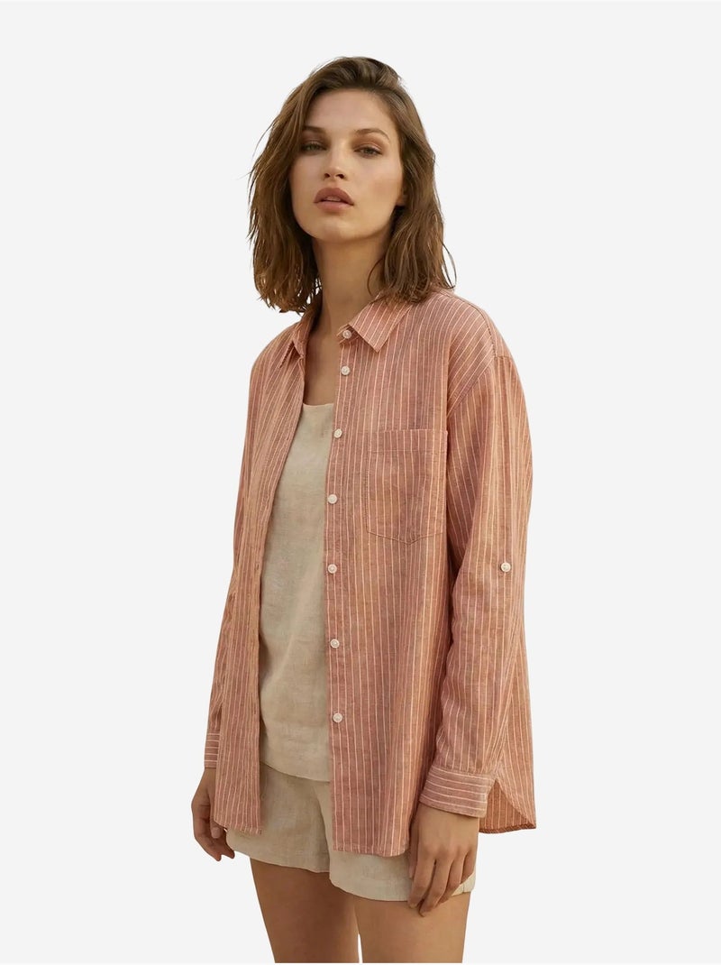 Chemise oversize rayée en popeline de coton my fashion Vieux rose - Kiabi