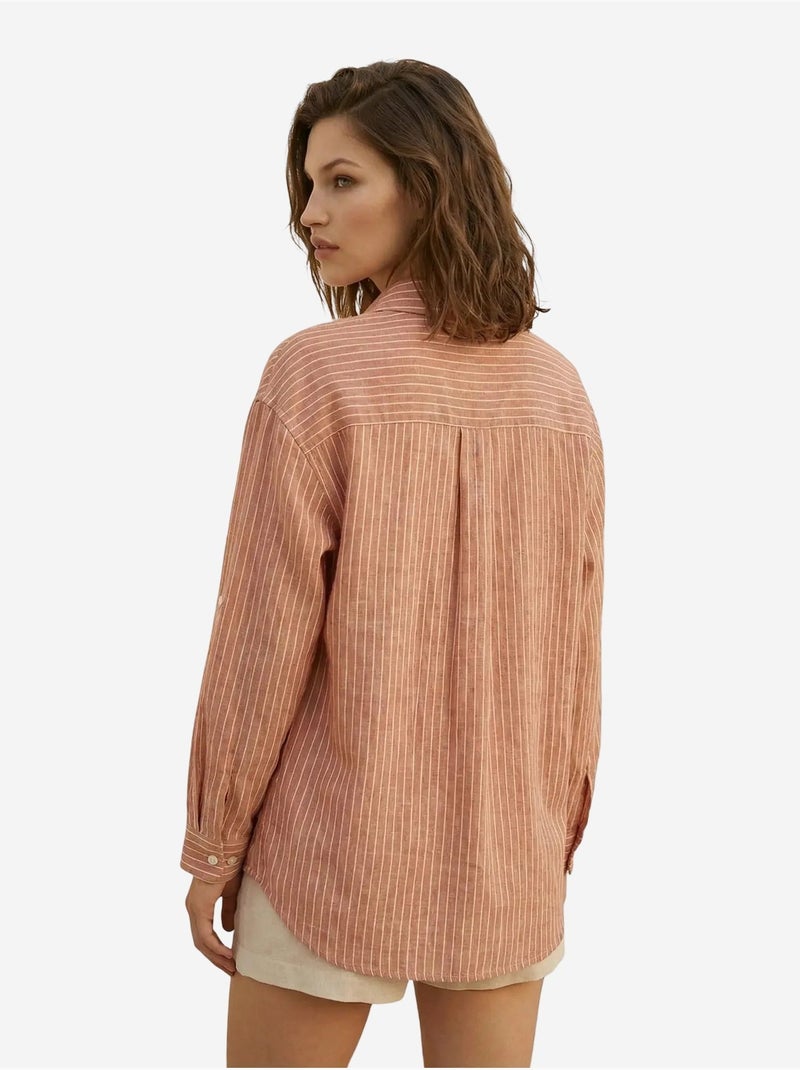 Chemise oversize rayée en popeline de coton my fashion Vieux rose - Kiabi