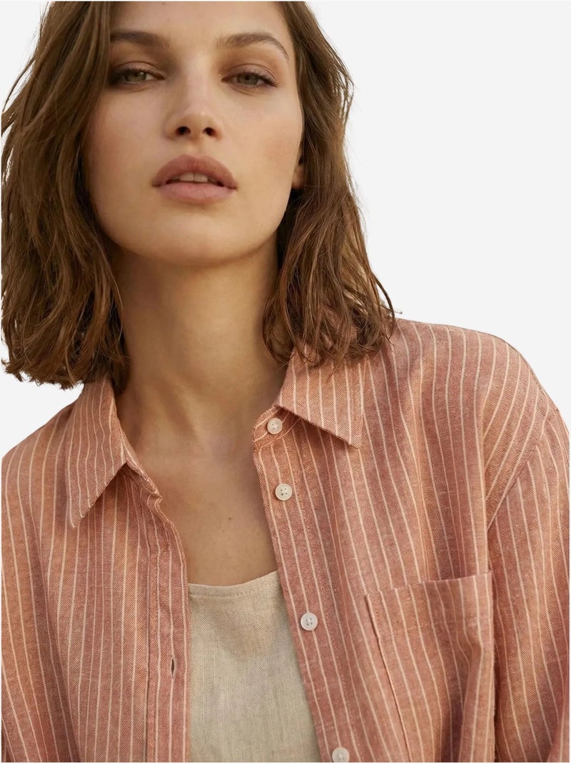 Chemise oversize rayée en popeline de coton my fashion Vieux rose - Kiabi