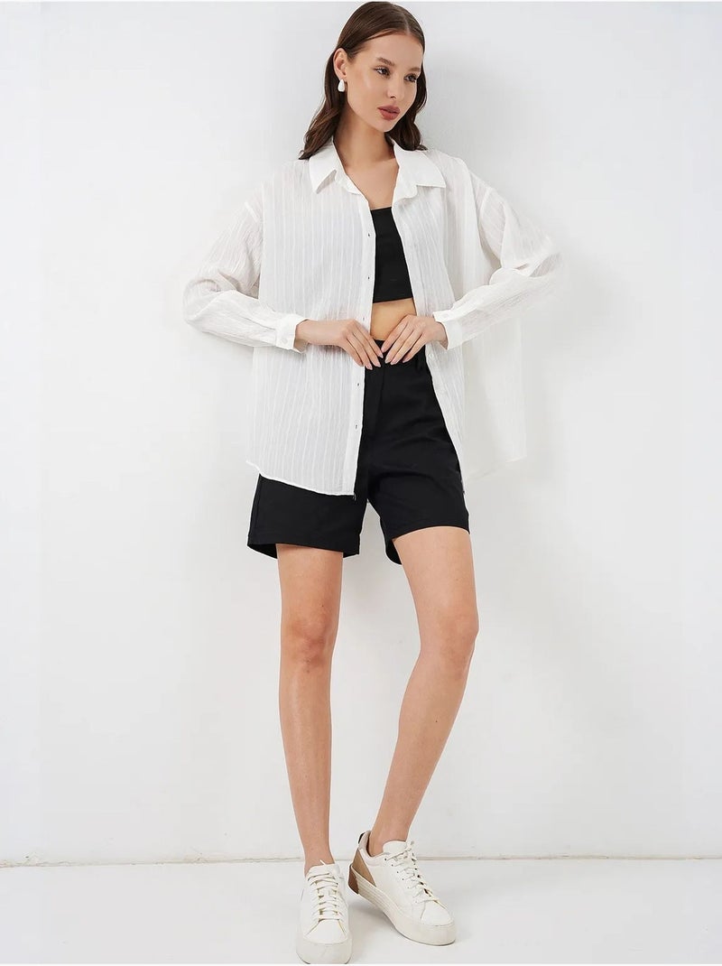 Chemise oversize texturée à rayures avec fermeture à boutons bdart Blanc cassé - Kiabi