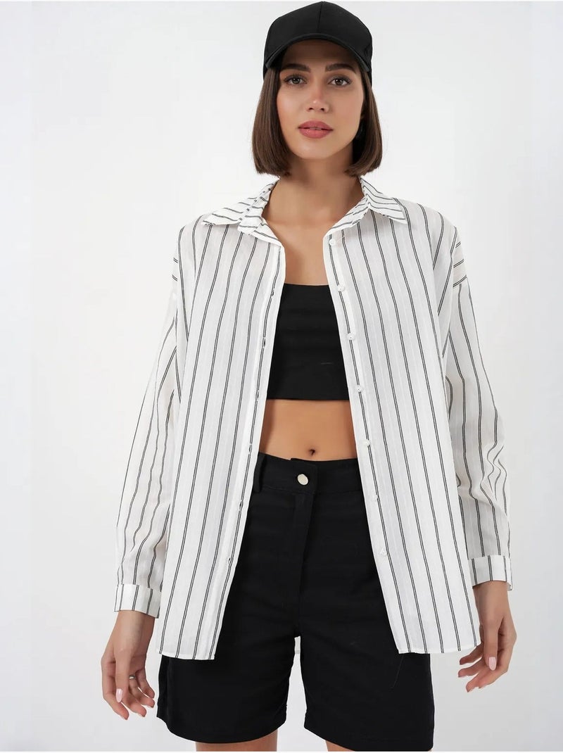 Chemise oversize texturée à rayures avec fermeture à boutons bdart Blanc - Kiabi