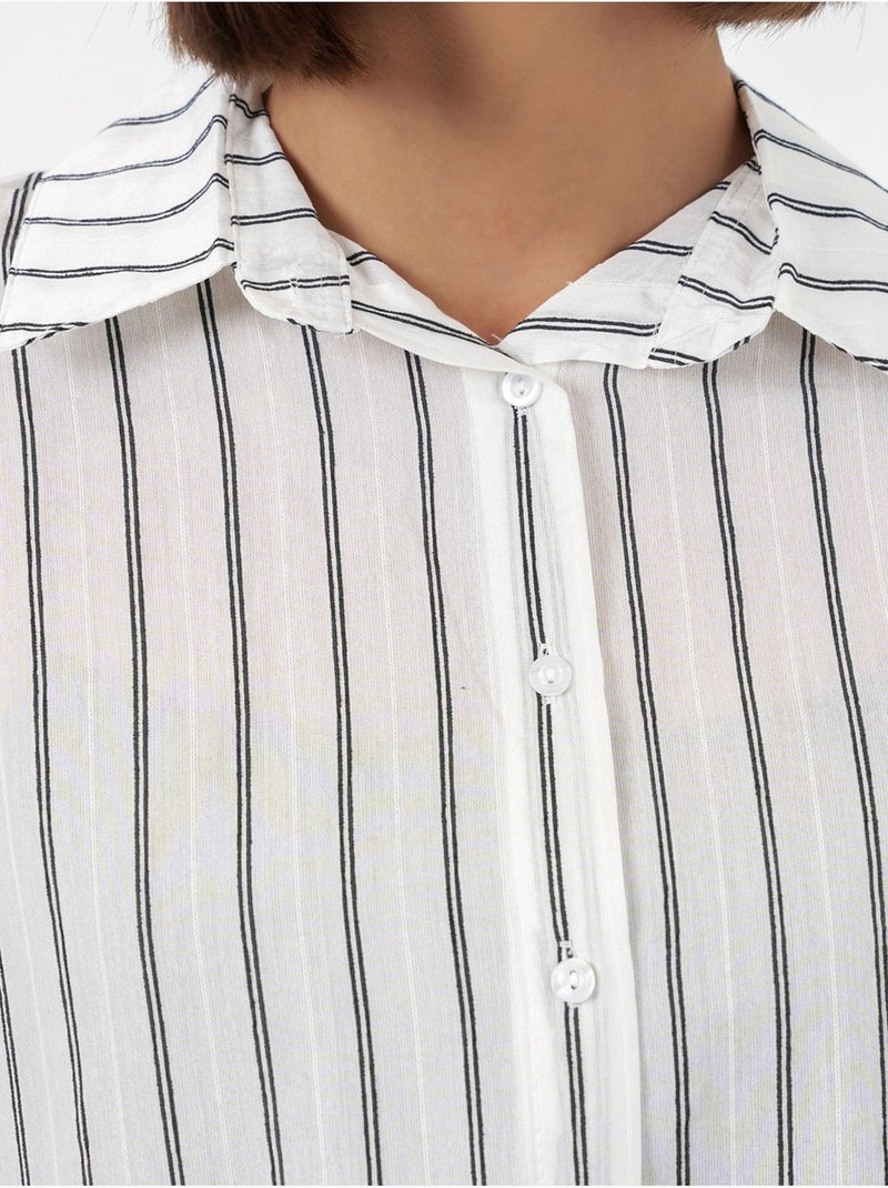 Chemise oversize texturée à rayures avec fermeture à boutons bdart Blanc - Kiabi