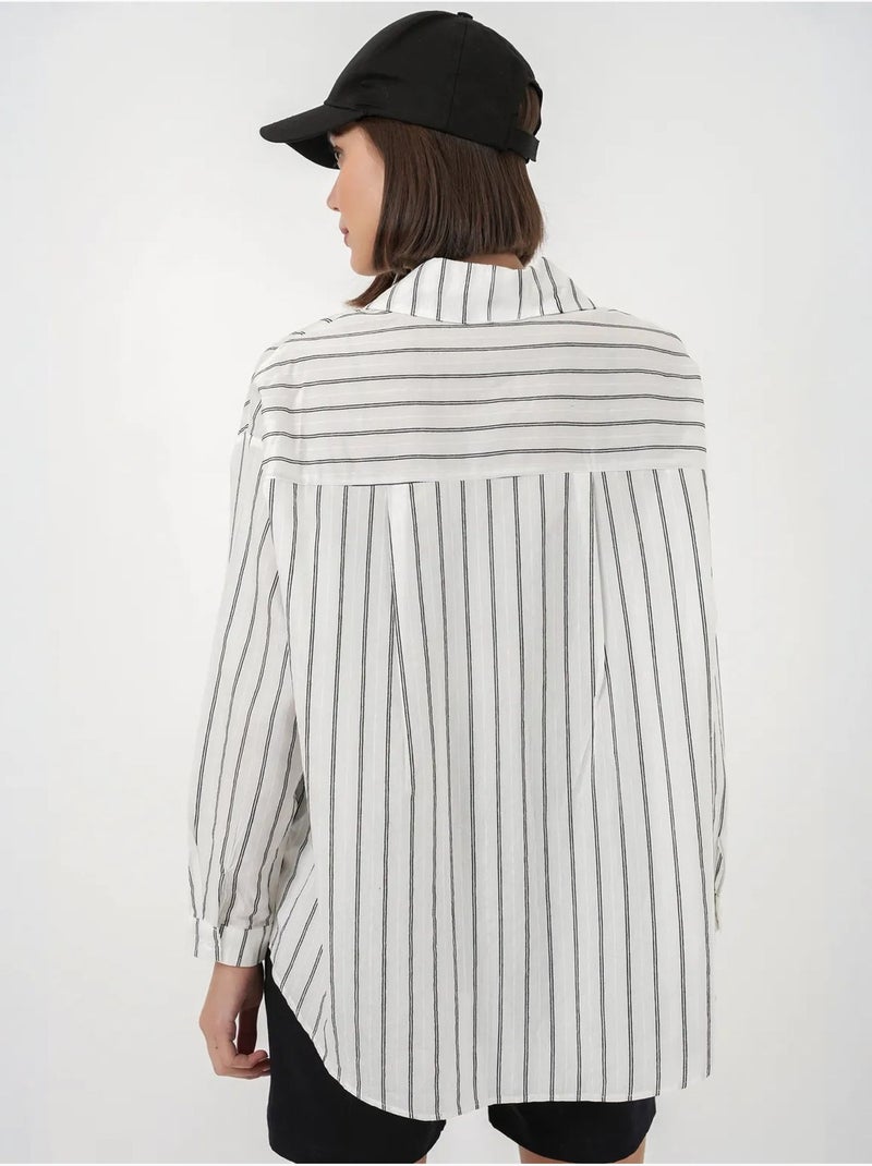Chemise oversize texturée à rayures avec fermeture à boutons bdart Blanc - Kiabi