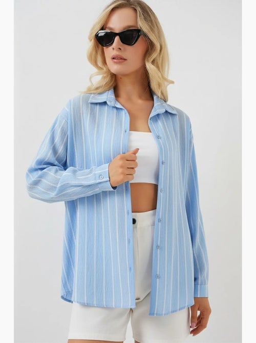 Chemise oversize texturée à rayures avec fermeture à boutons bdart - Kiabi
