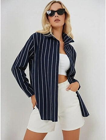 Chemise oversize texturée à rayures avec fermeture à boutons bdart