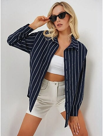 Chemise oversize texturée à rayures avec fermeture à boutons bdart