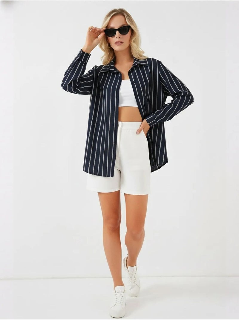 Chemise oversize texturée à rayures avec fermeture à boutons bdart Bleu marine - Kiabi