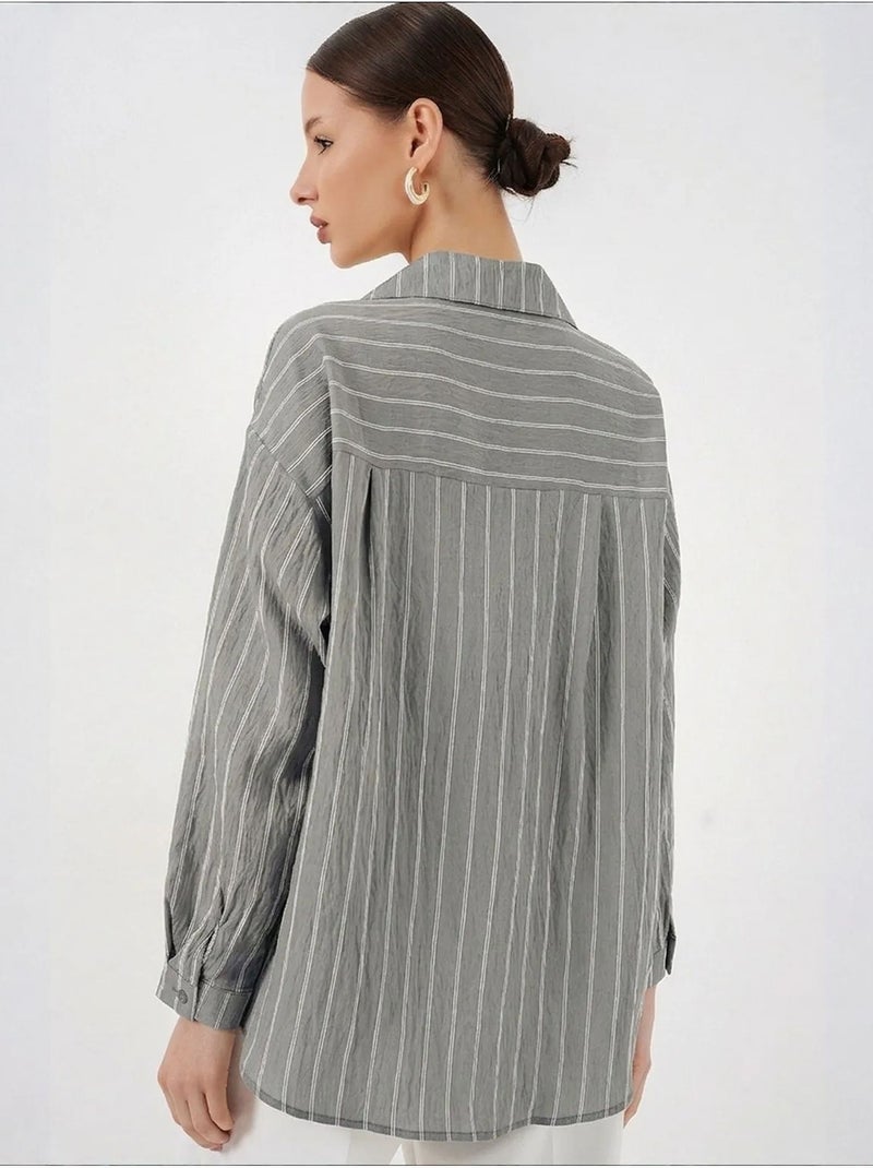 Chemise oversize texturée à rayures avec fermeture à boutons bdart Gris - Kiabi