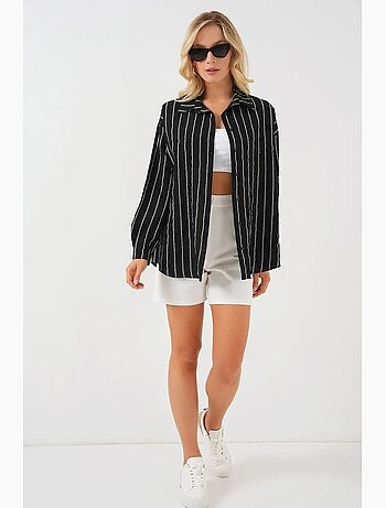 Chemise oversize texturée à rayures avec fermeture à boutons bdart