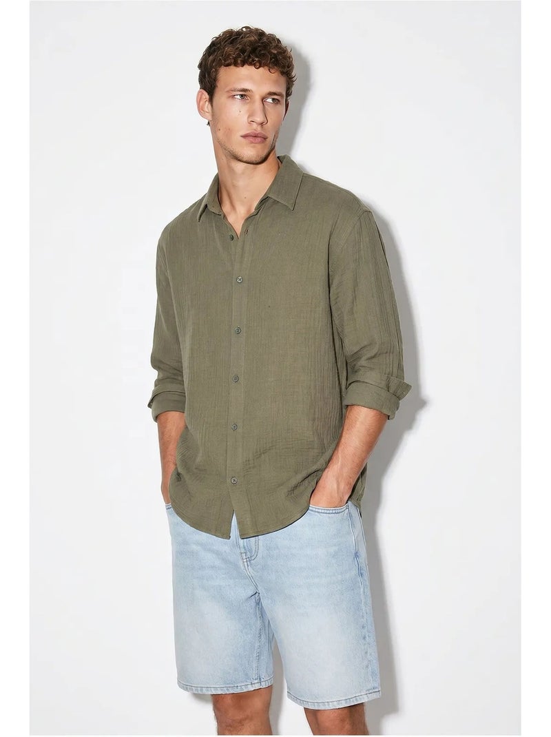 Chemise oversize texturée boutonnée lucci Kaki - Kiabi