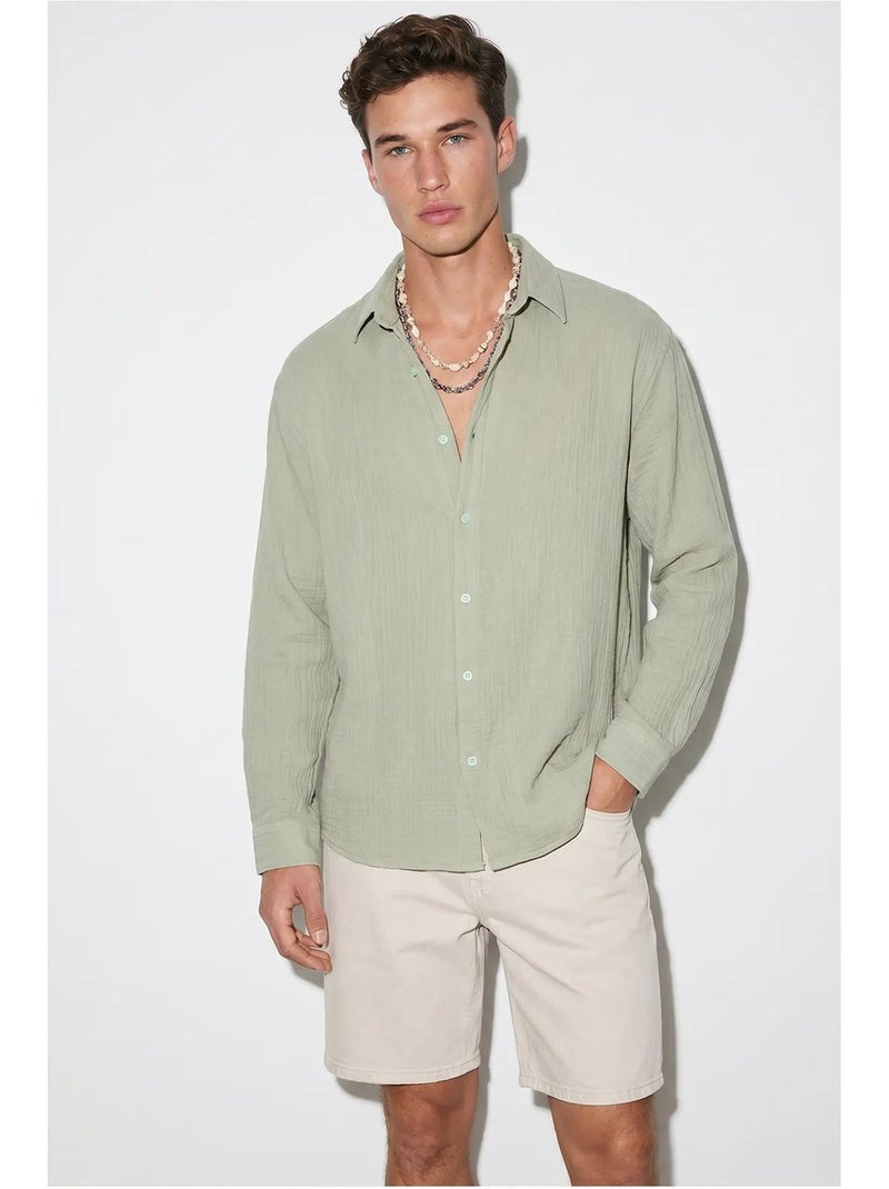 Chemise oversize texturée boutonnée lucci Vert menthe - Kiabi