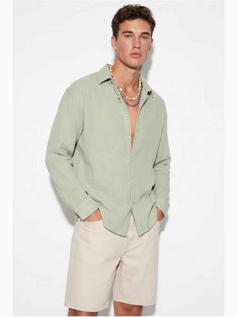 Chemise oversize texturée boutonnée lucci Vert menthe - Kiabi