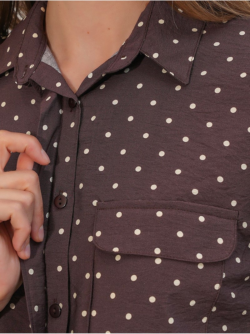 Chemise oversize tissée à pois bdart Marron chocolat - Kiabi