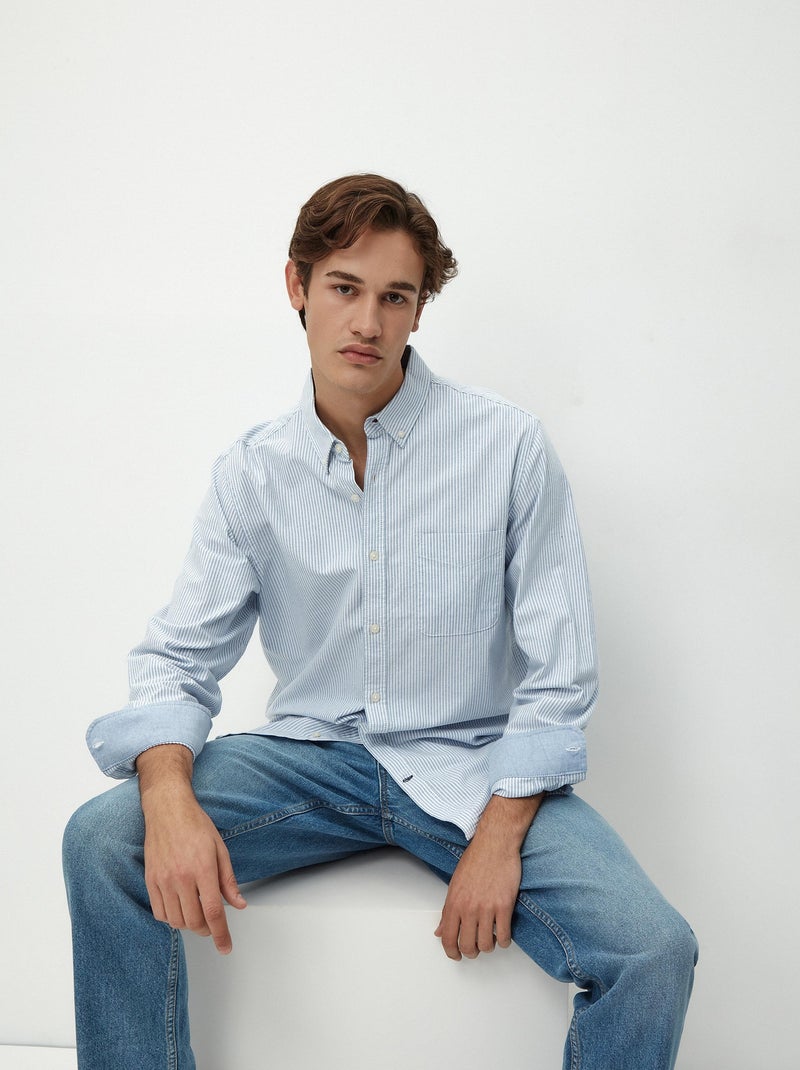 Chemise Oxford à manches longues Bleu - Kiabi