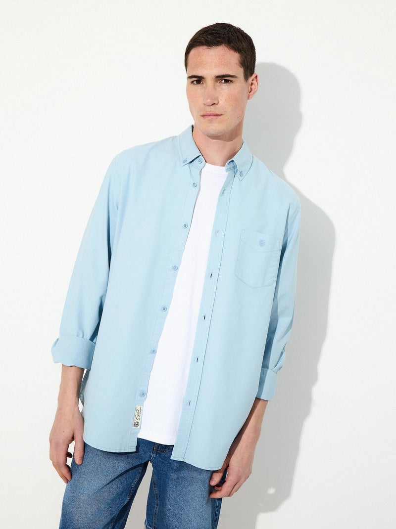 Chemise Oxford à manches longues MO Fashion Bleu - Kiabi